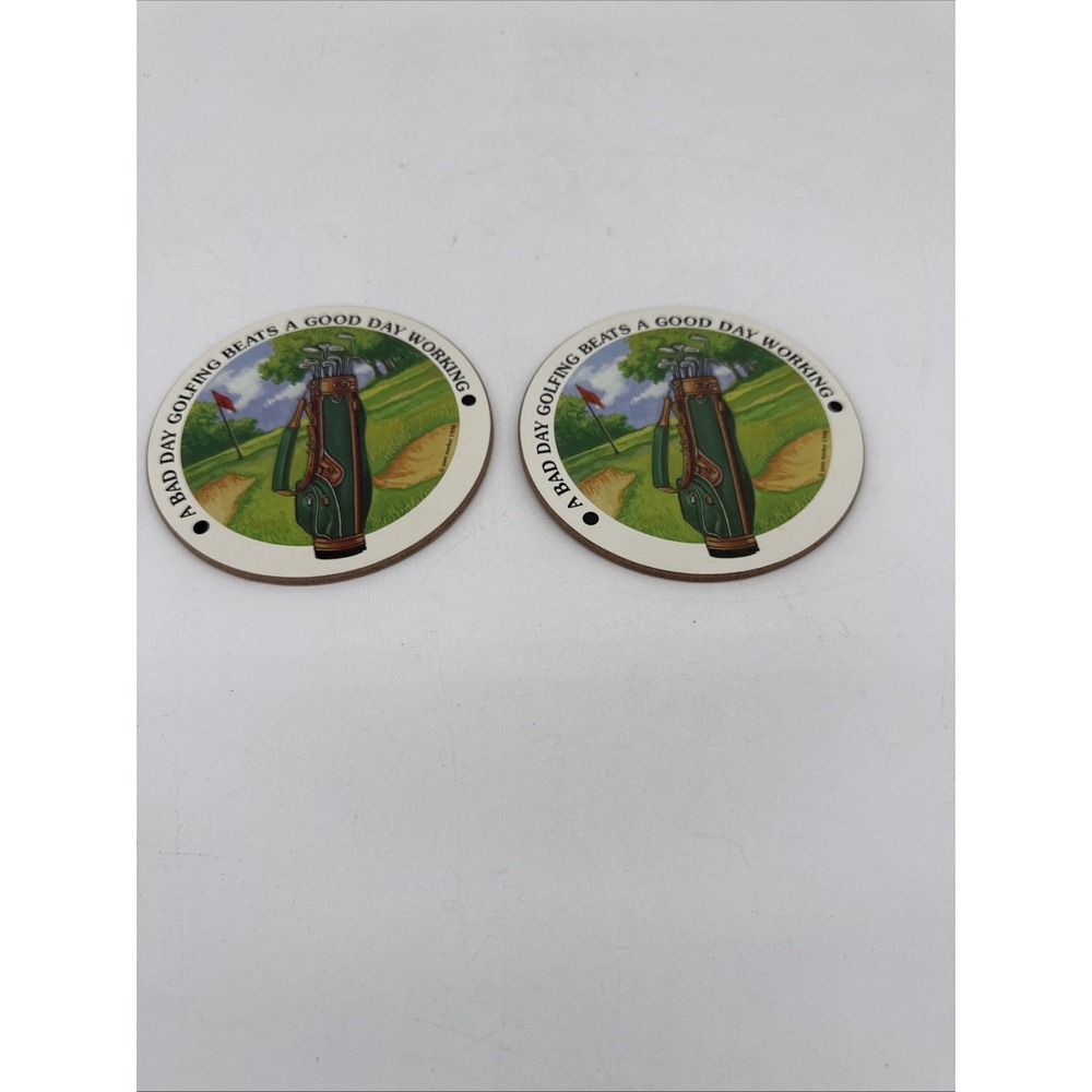 Vintage Pam Marker 1998 Cork Coaster Set of 2 Bad Day Golf Beats Good Day Work